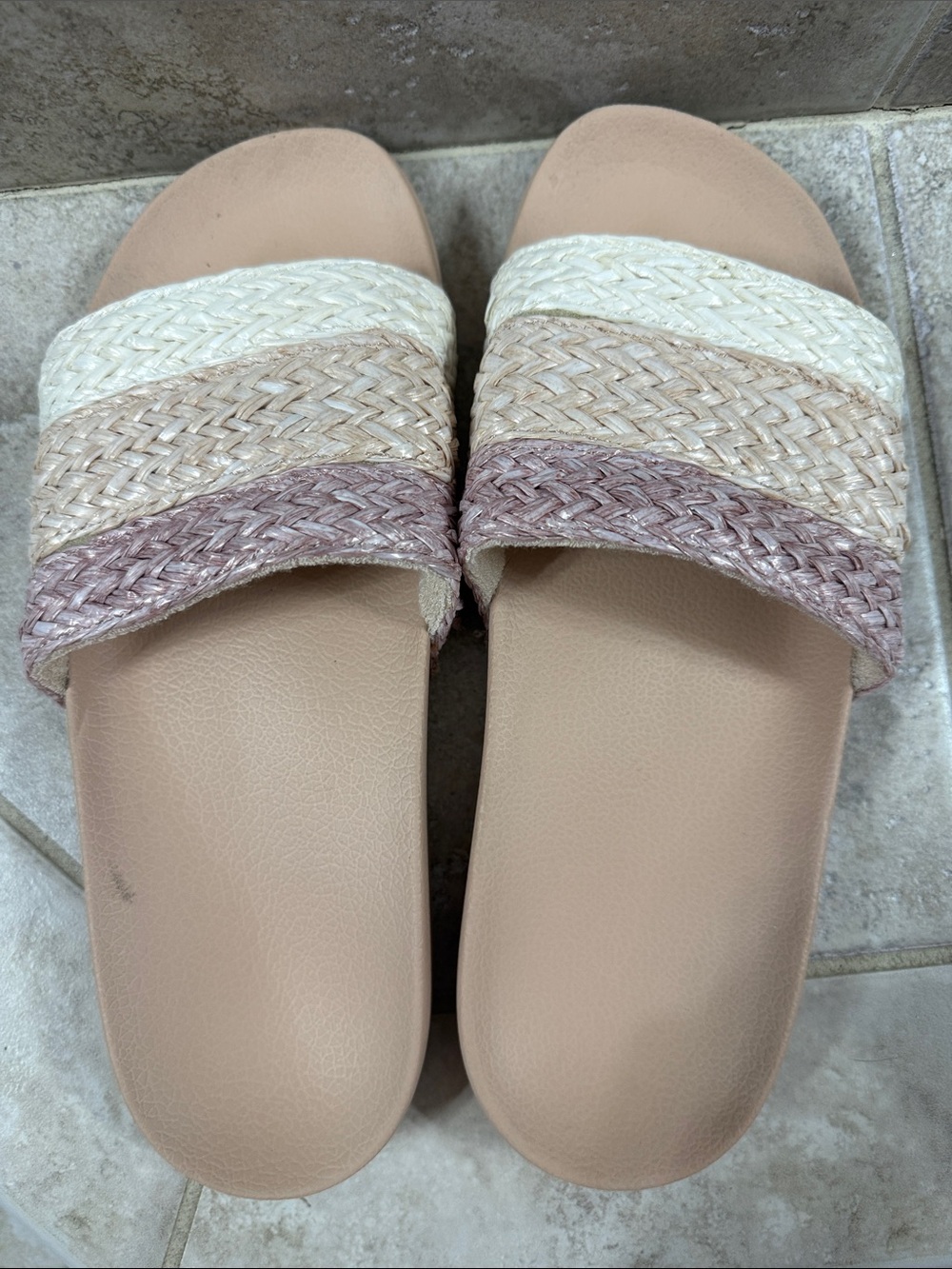 Roxy Women's Braided Slide Sandals in Cream, Tan & Pink Size 9
